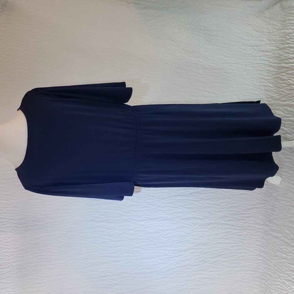 Flowy Dress Dark Blue Dress Flutter Sleeves - Picture 5 of 11